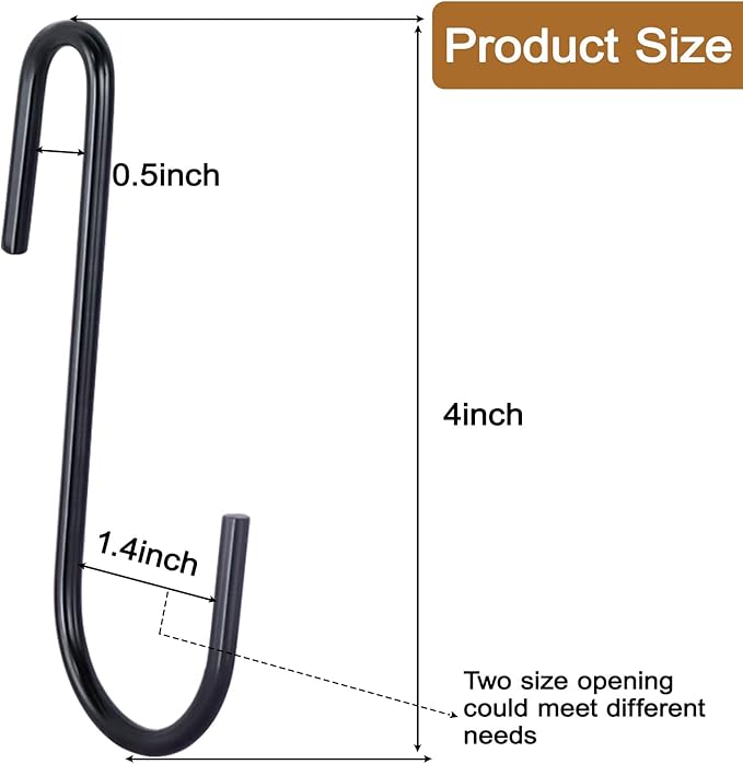 30 Pack Heavy Duty S Hooks 4 inch Black S Shaped Hooks Hanging Hangers Pan Pot Holder Rack Hooks for Kitchenware Spoons Pans Pots Utensils Clothes Bags Towels Plants
