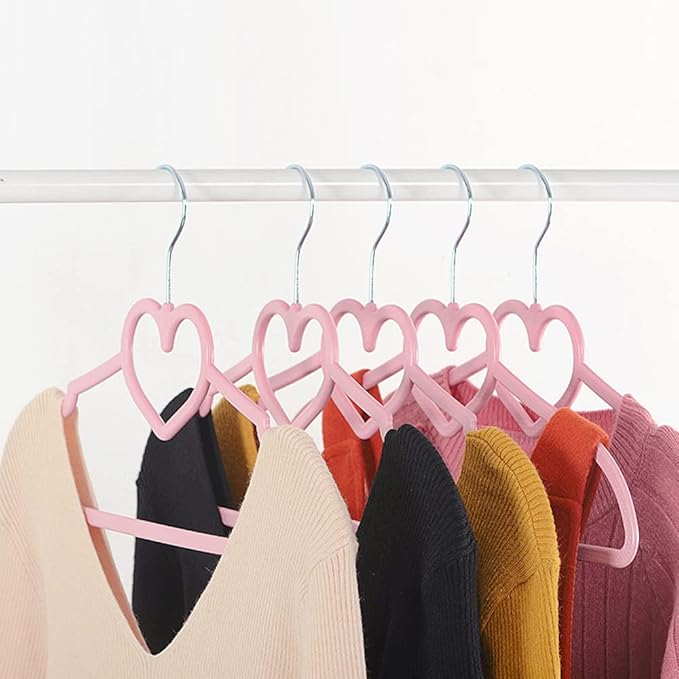 Cute Aesthetic Clothes Hangers Space Saving Plastic Hangers for Teen Girls Wardrobe Shirts Tops Coats Hangers Clothing Organizer Kawaii Girls Room Decor Kawaii Stuff Accessories (5, Pink Love Hearts)