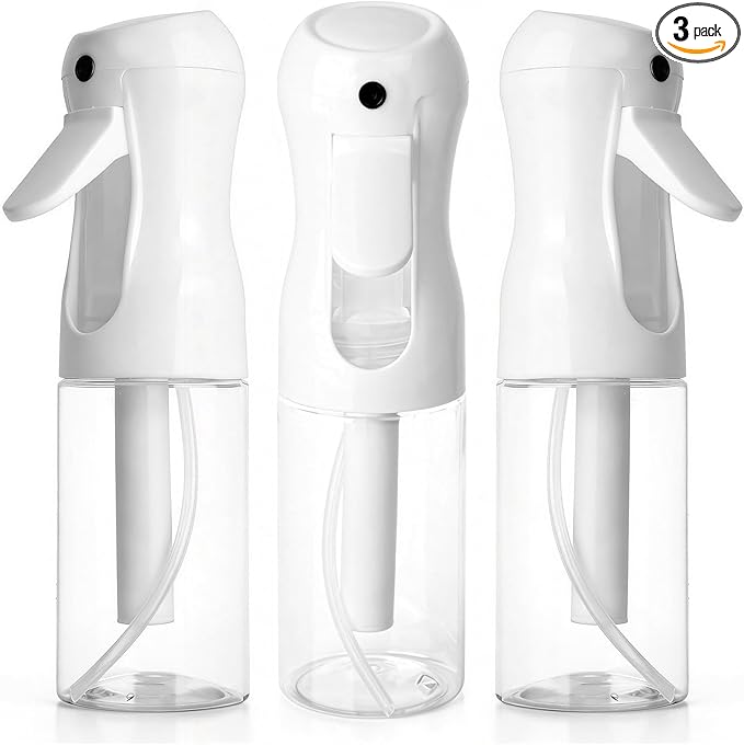 3Pack Continuous Spray Bottle 200ml, Ultra Fine Water Mister Refillable Empty Spray Bottle for Hair Styling, Salon, Skin Care, Cleaning & Plants (6.8oz Clear)