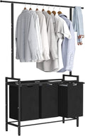 Large Laundry Hamper with Clothes Rack Hanging Bar, 10 x 3 Gal Pull-Out & Removable Sorter Bags, Freestanding Laundry Basket Organizer for Bathroom, Bedroom and Laundry Room, Black