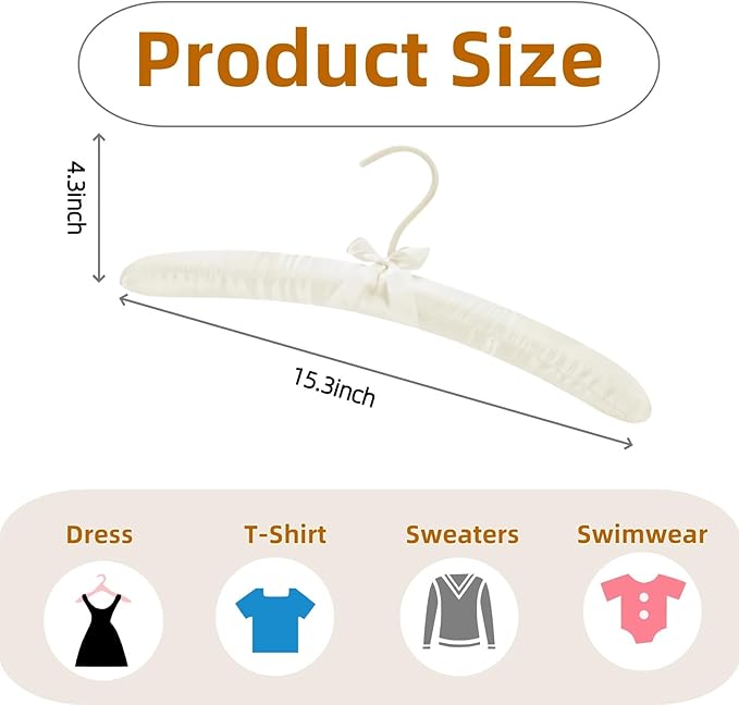 Thicker Padded Hangers for Women Clothing Sweaters,Anti-Slip Satin Hangers Padded Cute Hanger with Bow,Silky Fabric Hanger for Closet