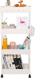 4 Tier Slim Rolling Utility Kitchen Cart Bathroom Organizer for Narrow Places Multipurpose Storage Shelve Mobile Trolley for Bedroom Laundry Office Restaurant Garage Pantry (White)