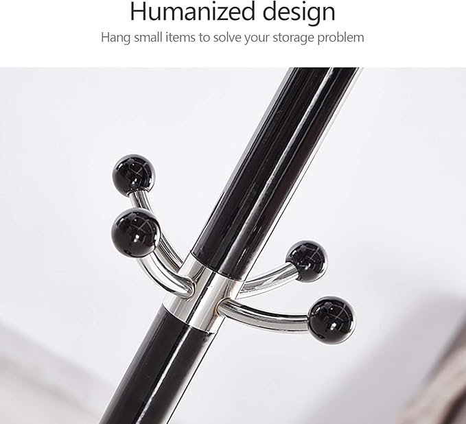 67" Metal Coat Rack Stand with Natural Marble Base, Free Standing Hall Tree with 16 Hooks for Hanging Scarf, Bag, Jacket, Home Entry-way Hat Hanger Organizer (Black)