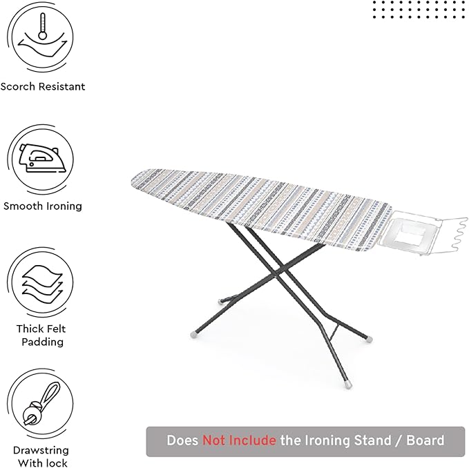 Encasa XO Ironing Board Cover and Pad 54"x18" - Thick 3mm Felt Padding, Drawstring Tightening & Lock, Easy Fit, Scorch & Stain Resistant, Fits X-Large Ironing Board - Aztec