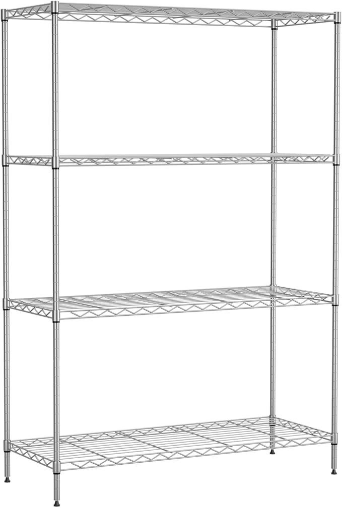 4-Tier Adjustable Metal Shelving Unit, Heavy Duty Garage Storage Rack, Wire Shelves & Closet Organizers, Utility Shelf for Kitchen, Pantry, Garage – Chrome, 53.7" W x 13.4" D x 35" H, 800 lbs
