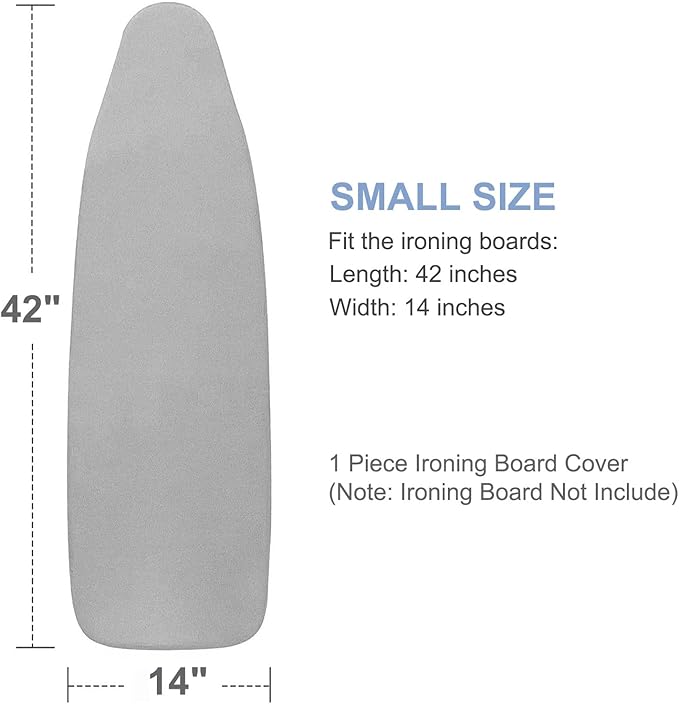 14x42 Inch Over-The-Door Ironing Board Cover with User-Friendly Design, Heavy-Duty Padding, Adjustable Elastic Drawstring and Fasteners - Replacement Iron Board Cover (Grey, 14" x 42")