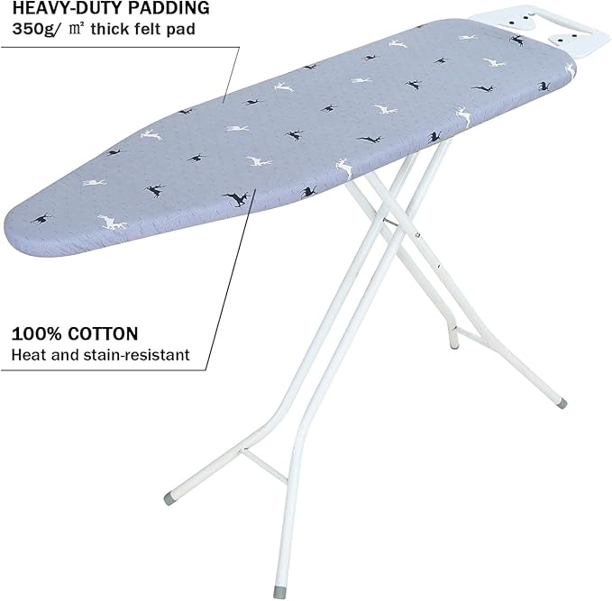 Ironing Board Cover and Pad Standard Size 15 x 54,3 Pairs of Hook and Loop Fastener Straps,Elastic Edges,2 Layers Ironing Board Cover with Thick Padding (Pattern A)