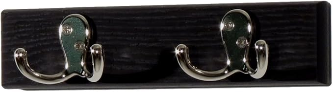 Wooden Mallet Nickel, Black 2 Double Prong Hook Rail/Coat Rack