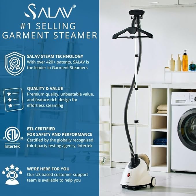 SALAV GS18-DJ/120 White Performance Series Garment Steamer with Folding Hanger (Renewed)