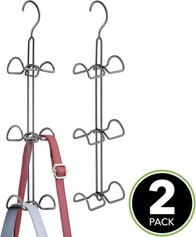 mDesign Metal Wire Over The Closet Rod Hanging Storage Organizer Hanger for Storing and Organizing Purses, Backpacks, Satchels, Crossovers, Handbags - 2 Pack - Graphite Gray