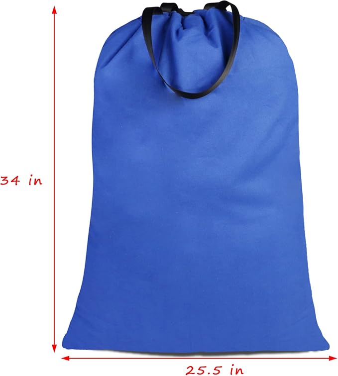 Sanlykate Large Canvas Cotton Laundry Bag with Drawstring & Handles, Heavy Duty Durable Dirty Clothes Organizer, Tear Resistant Hamper Liner Storage Bag, Travel Sack, 25.5 x 34inch - Royal Blue