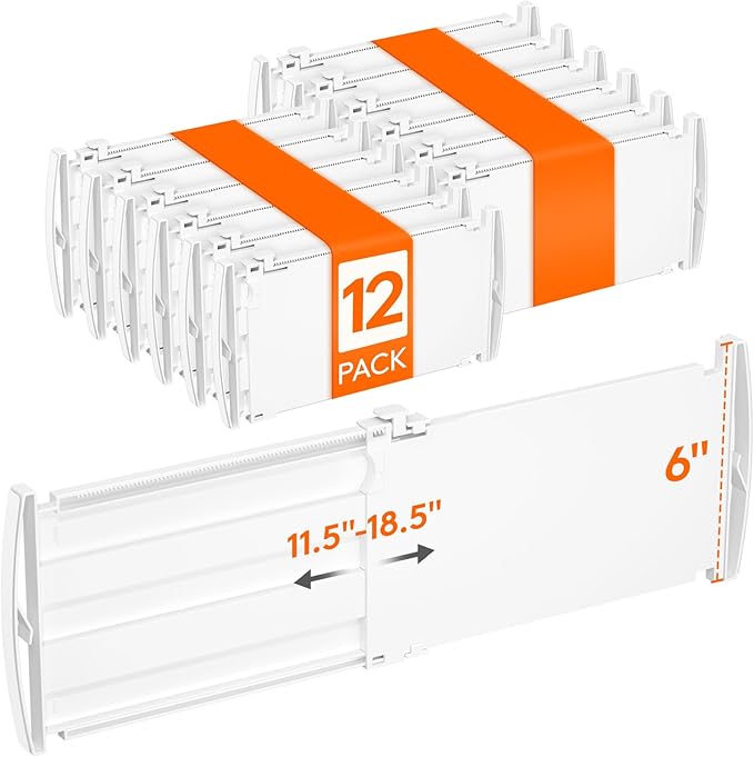 Lifewit 6" High 12 Pack Deep Drawer Dividers, 11.5-18.5" Expandable Clothes Divider for Drawers, Adjustable Dresser Drawer Organizers, White Drawer Separators for Dresser, Kitchen, Clothing