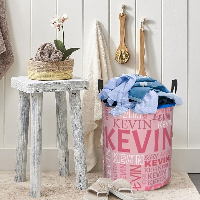 Custom Name Laundry Hamper, Personalized Dirty Clothes Hamper with Name for Bathroom Bedrooms Clothes Storage Organizer, Personalized Gifts for Boys Girls Men Women