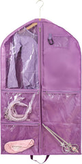 1 Pack Garment Bag for Travel Storage,Dance Costumes Competition Bag,Girls Dress Recital Dance Bag Kids Garment Bags for Hanging Clothes,Clear Purple Cheer Uniform Garment Bag.40Inch