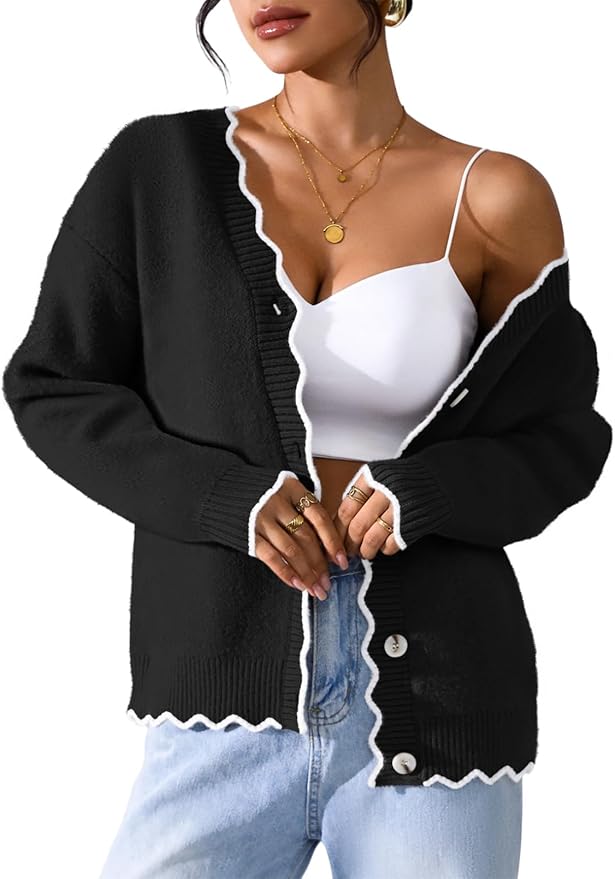 Pink Queen Fuzzy Sweater Cardigan for Women 2025 Fashion Long Sleeve Flower Outerwear Button Down Open Front Cardigan Coat