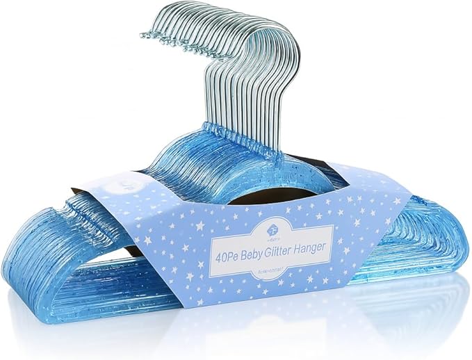 CONCEPTS 40 Pack Baby Hangers Kids Acrylic Non Slip Glitter Clothes Hangers for Toddler Infant Newborn Closet Organizer Small Hangers for Baby Clothes Pants Shirts Space Saving Nursery