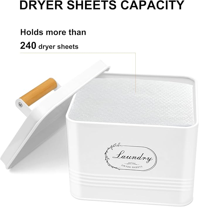Dryer Sheet Container with Lid for Laundry Room Organization and Storage, Galvanized Metal Farmhouse Design Dryer Sheet Holder for Laundry Room Decoration, Dryer Sheet Dispenser Container