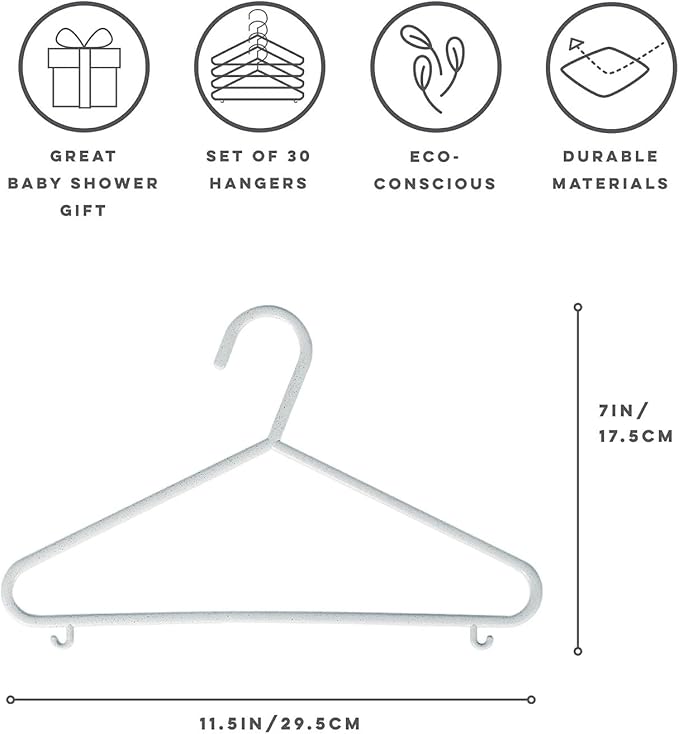 3 Sprouts Wheat Straw Plastic Hangers - 30-Pack Eco-Conscious Toddler Hangers for Child & Baby Clothes, Coats - Kid Closet Hanger Ideal for Small Girls, Boys, Children & Kids - Speckled Gray