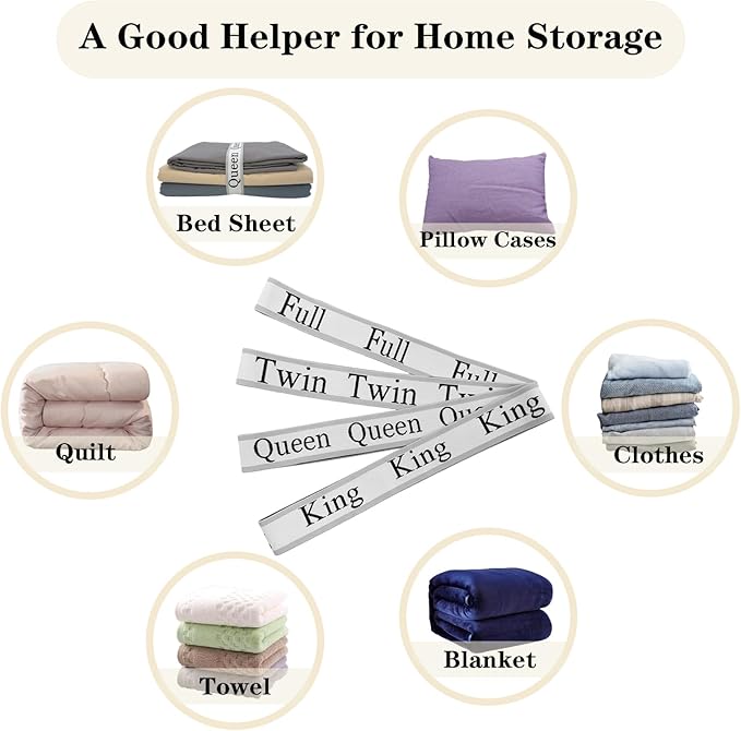 12 Pieces Bed Sheet Organizer Bands, Closet Organization Sheet Straps, Linen Labels Bedding Bands, Elastic Bed Sheet Storage Sheet Keepers （6PcsQueen 6PcsKing ）
