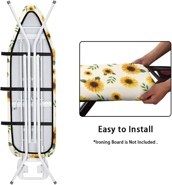Sunflower Print Ironing Board Cover and Pad Heat Resistance & Resist Scorching Ironing Board Covers with Padding for Standard Size 15×54 Inch Ironing Board with Elastic Fastener Straps