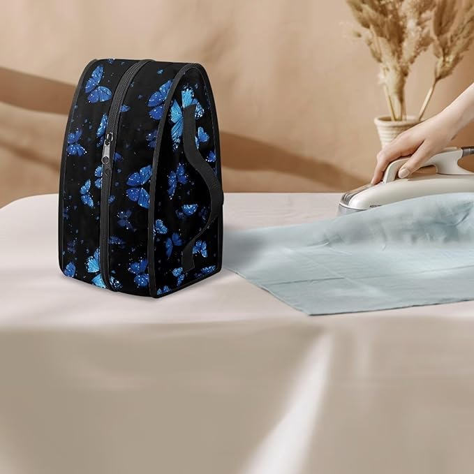 Fantasy Blue Butterfly Print Steam Iron Case Portable Travel Iron Organizer Handheld Steamer Holder with Handle Waterproof Travel Case Iron Accessories, Case Only