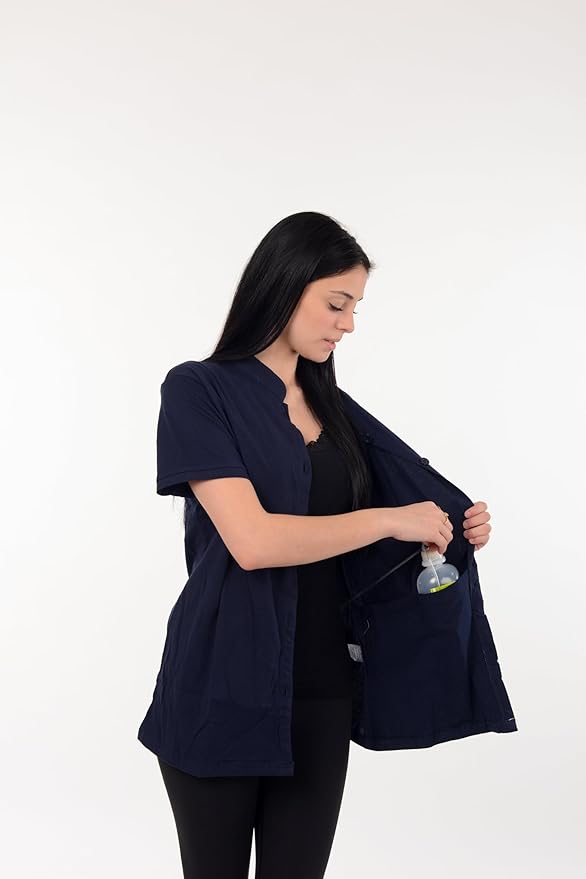 USBD Post Mastectomy Shirt with Drain Pockets Band Collar Post Op Recovery Tops