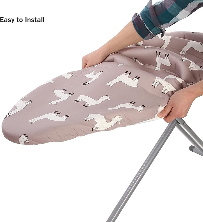 Ironing Board Cover and Pad Standard Size 15" x 54",3 Pairs of Hook and Loop Fastener Straps,Elastic Edges,Cotton Iron Board Cover with Scorch Resistant Thick Padding(Alpaca)