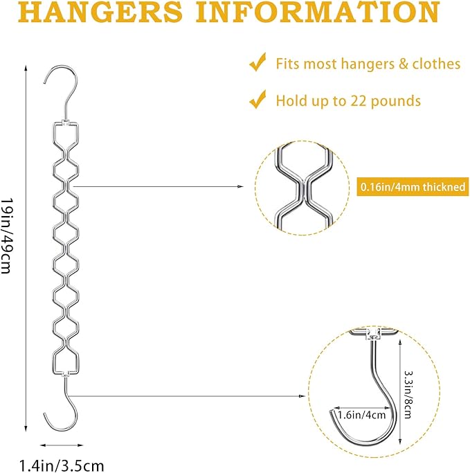 6 Pack Space Saving Metal Collapsible Hangers for Heavy Clothes, 22Lbs Capacity Hook Closet Space Savers Metal Hanger Organizer for Dorm, Room Essentials Storage Sliver