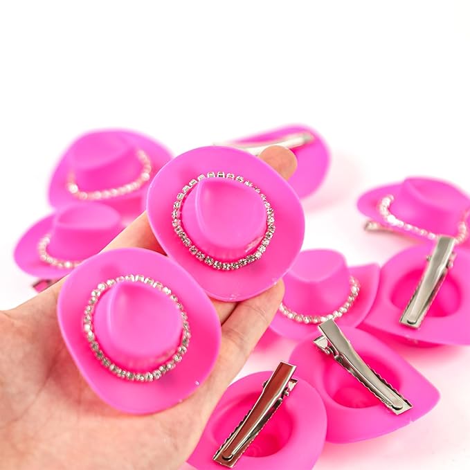 12 Pcs Cowboy Hat Hair Clip Cowgirl Mini Small Tiny Miniature Hat for Western Party Decoration Pink
