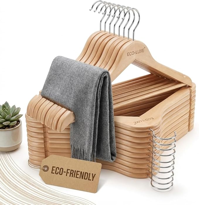 30 Pack Plastic Hangers | Durable Heavy Duty Thin Wood-Like Hanger| Non Slip with 360° Rotatable Anti Rust Hook | Heavy Duty Hangers for Closet, Shirt, Suit, Coat, Pants, Clothes