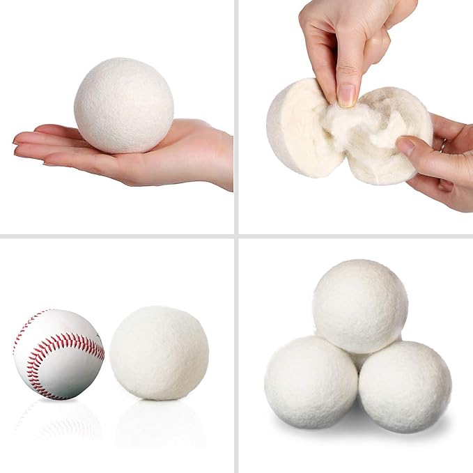 SnugPad XL Wool Dryer Balls, Natural Fabric Softener 100% Organic New Zealand Wool, Anti Static, Lint Free, Odorless, Chemical Free, Reduces Wrinkles, Baby Safe, Save Energy & Time, White 4 Count