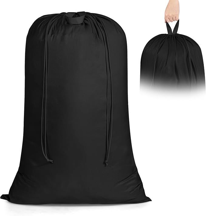 Laundry Bag, Extra Large Travel Laundry Bags with Handles & Drawstring Closure, 24"x 36" Dirty Clothes Storage Bag, Basket Hamper Liner, Organizer Sack for Laundry Room, Camping, Black
