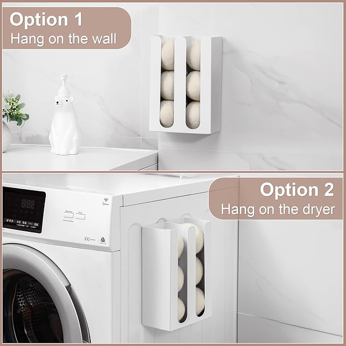 Magnetic Dryer Ball Holder for Laundry Room,Iron Dryer Ball Dispenser for Laundry Storage Container,Laundry Dryer Balls Organizer,Magnetic Dryer Ball Basket,Laundry Room Organization,White(No Balls)