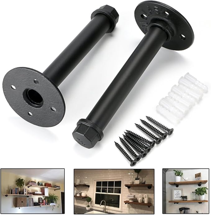 Sumnacon 2 Pcs 7.7 Inch Industrial Pipe Clothes Bar - Heavy Duty Rustic Metal Coat Hanger with Screws, Wall-Mounted Garment Holder Rack for Bedroom/Bathroom/Cabinet/Boutique/Clothing Store, Black