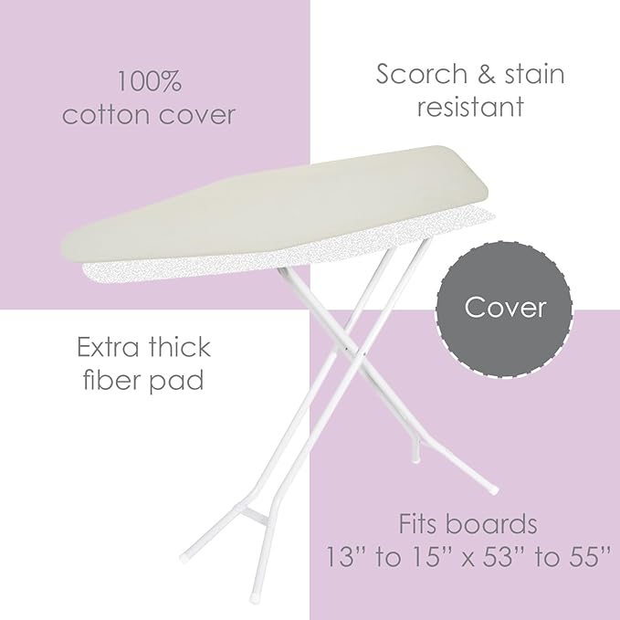 Ironing Board Cover and Pad (Khaki), 100% Cotton with Premium Polyester Padding by Seymour Home Products; Fits Full Size Board | Stain and Scorch Resistant; Elastic Edge | Laundry Accessories