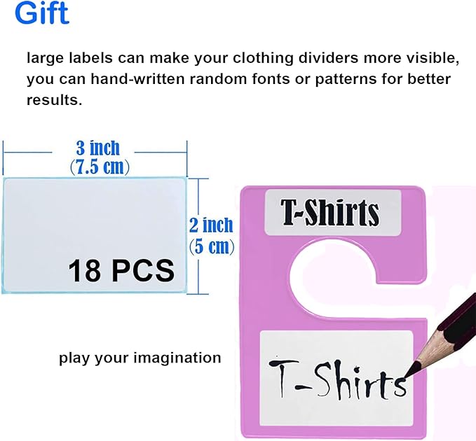 10 Pack White Clothing Rack Size Dividers Plus 45 Labels (1 Inch) and 18 Large Blank Labels, Large Rectangular Clothing Closet Dividers (Purple)