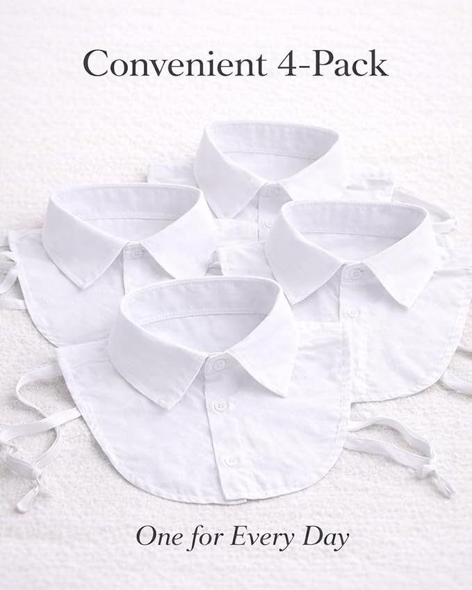 4 Pack Detachable Dickey Collar Blouse for Women, Fake White Collar Shirt, Faux Shirt Collared Bib for Under Sweater