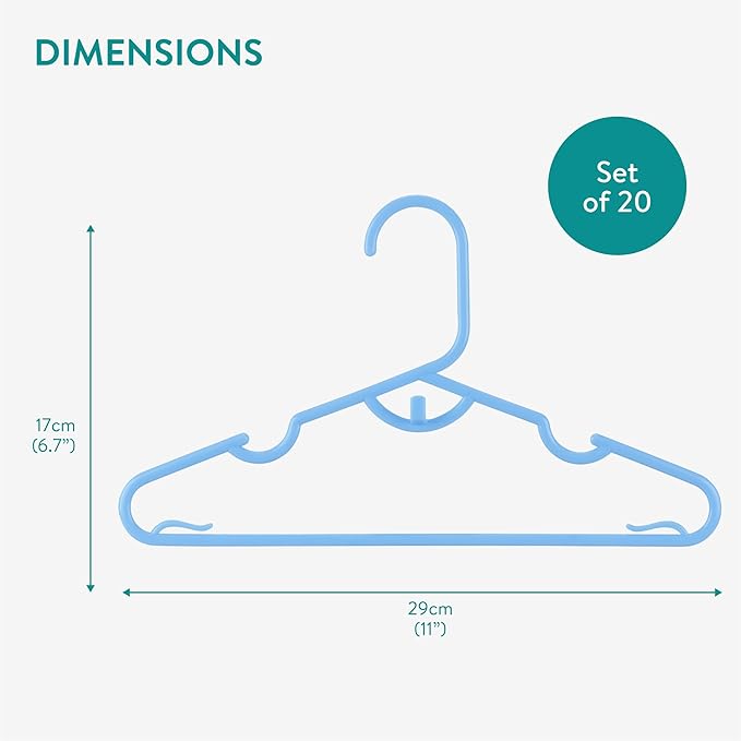 Navaris Baby Hangers for Childrens Clothes - Kids Coat Hanger Set for Newborn Babies to Young Children - Closet Organization for Clothing - Set of 20 - Blue