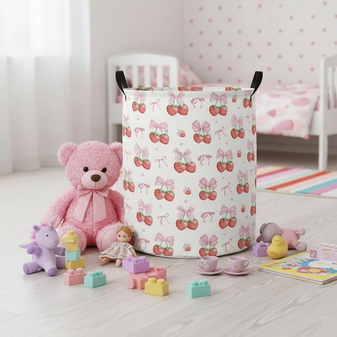 Baby Laundry Hamper kids laundry Basket Waterproof Laundry Bag for Bedroom Toy Clothes Organizer Room Décor(Strawberry)