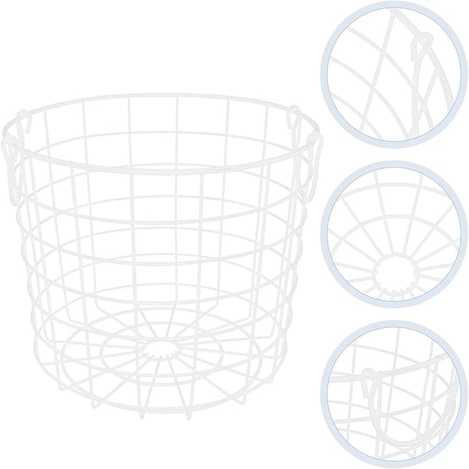Luxshiny Iron Wire Utility Storage Basket, Laundry Basket Hamper Metal Clothes Basket with Handles Grocery Basket Trash Can for Kitchen Bathroom Laundry Room White