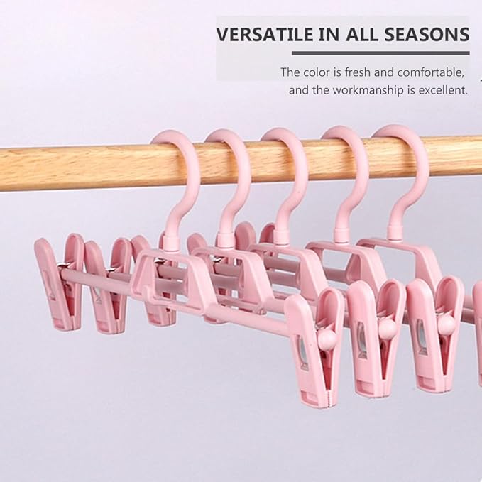 DOITOOL 10 Pcs Pants Hangers with Clips, Space Saving Plastic Hangers, Skirt Hangers for Kids, Women and Girls, Non-Slip Clothes Hangers with Clips for Closet or Laundry Use