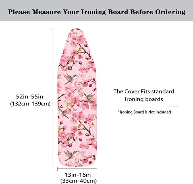 Cherry Blossom Ironing Board Covers with Elastic Edge Adjustable Iron Board Cover Heat Reflective Stain Resistant Standard Size 15x54