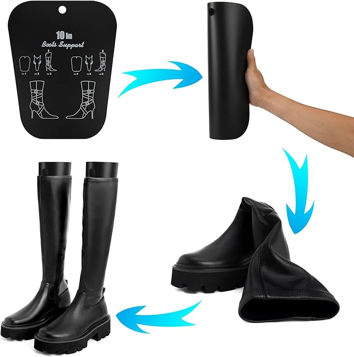 Cosmos 6 Pcs (3 Pairs) Boot Shaper Form Inserts Tall Boots Support, Keep Boots Straight, Reusable Flexible Plastic Sheet Boot Support Inserts Boots Stand - 10 Inch, 12 Inch, 14 Inch Tall