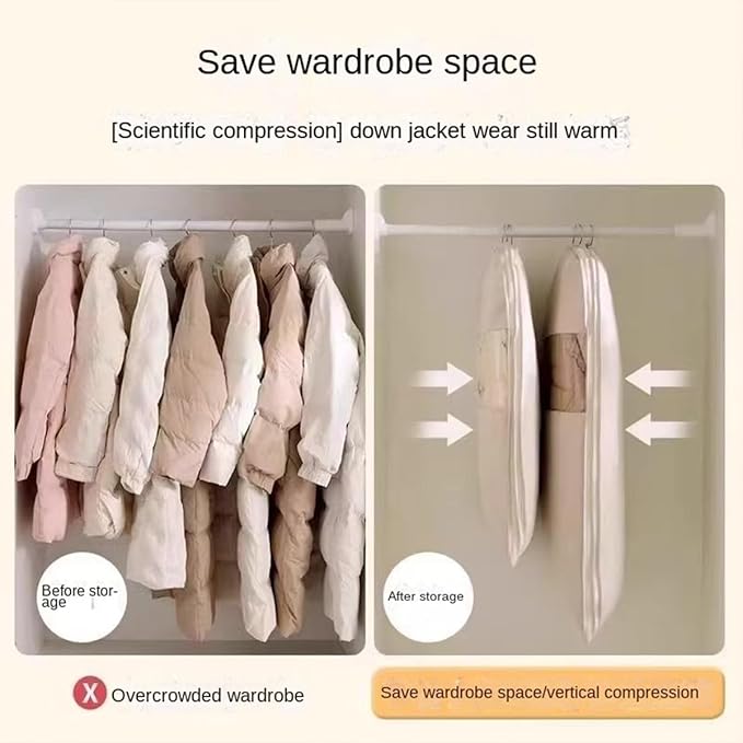 2 Packs Breathable Hanging Garment Bags for Clothes & Suits - 52" Fabric Suit Bags for Closet Storage, Garment Covers for Coats, Dresses, Jackets, Shirts, Wardrobe Protector (ecru)