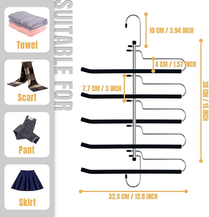 4 Pack Magic Pants Hangers Space Saving Heavy Duty Slacks Jeans Trouser Hanger, Non-Slip Foam Padded 5 Layers, Multi-Purpose Premium Metal Closet Organizer for Leggings