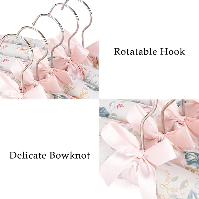 Anti-Slip Satin Padded Clothes Hangers with Rotatable Hooks No Shoulder Bump for Women Heavy Sweaters, Coats, Suits (5, Light Pink)