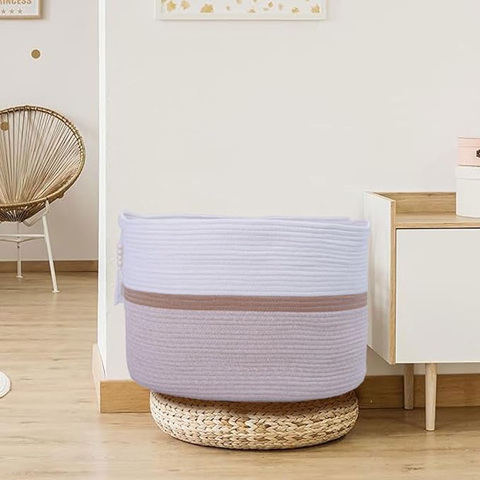 Cotton Rope Storage Bin,Natural Handmade Woven Hamper for Living Room,Blanket Basket for Clothes, Pillows, Towels (brown, 100L)
