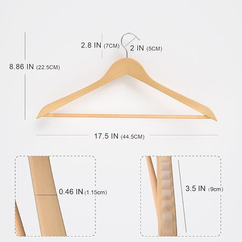 20 Pack Ergonomic Design Wooden Hangers with 360° Swivel Hook, Suit Hanger with Non Slip Pants Bar, Solid Wood Coat Hangers for Dress, Jacket, Pants, Heavy Clothes