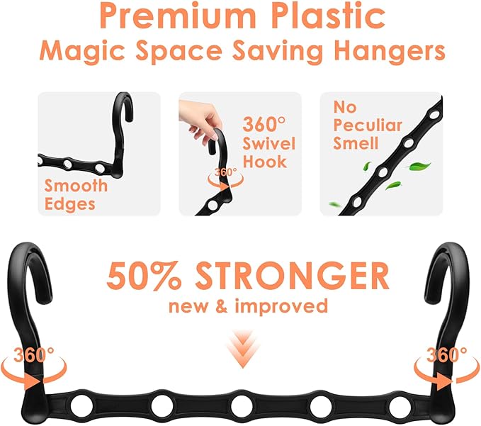 Magic Clothes Hangers Space Saving, Premium Closet Organizers and Storage, Sturdy Plastic Cascading Hanger with 360° Swivel Hooks for 20 Heavy Clothes, College Dorm Room Essentials for Girls, 4 Pack
