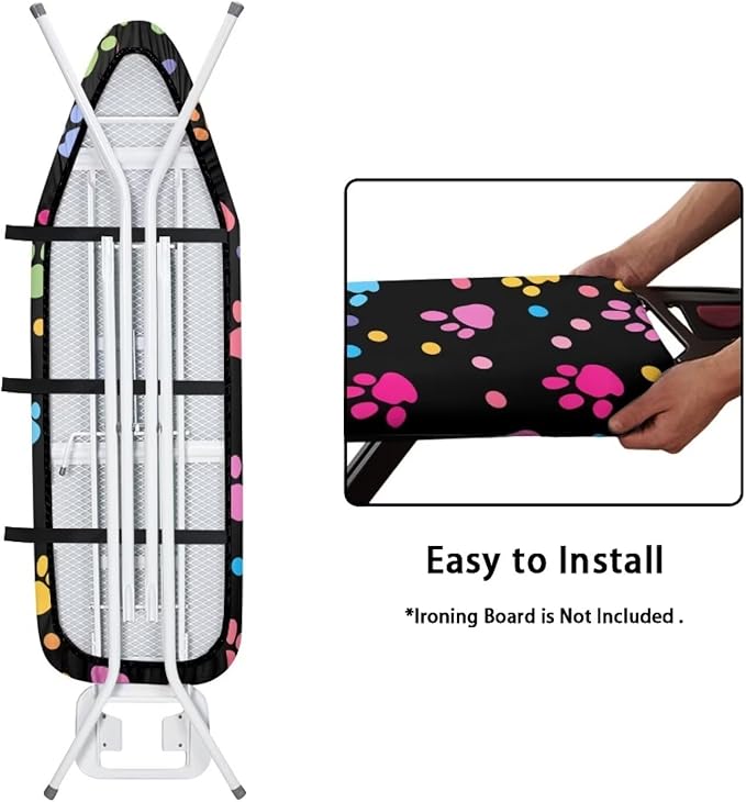 Flashideas Colorful Dog Paw Prints Ironing Board Cover and Pad Standard Size Ironing Board Cover and Pad Ventilate Extra Wide Ironing Pad for Table Modern Design, CZA12